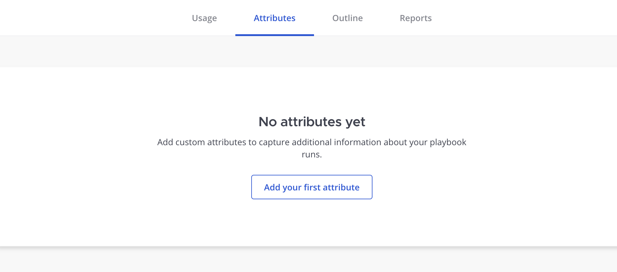 An example of the Playbooks Attributes tab with no attributes defined.