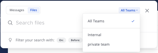 Use the Search field to serach for files attached to messages.
