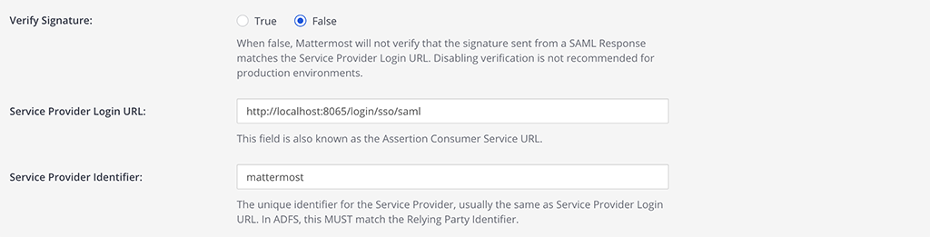 In the System Console, configure SAML as documented, where the Service Provider Identifier matches the Client ID you configured in Keycloak.