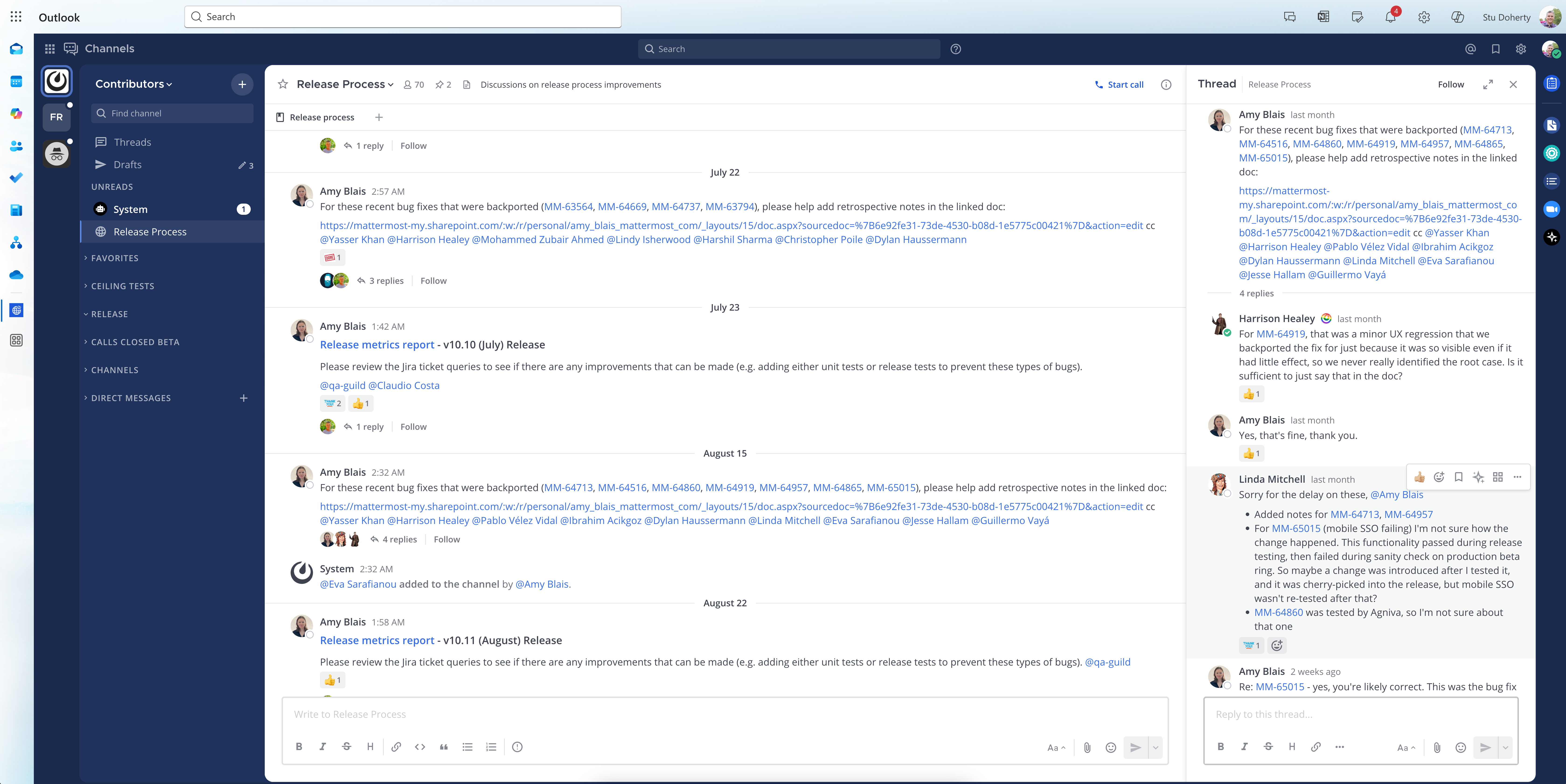 Mattermost embedded in a Microsoft Teams tab.