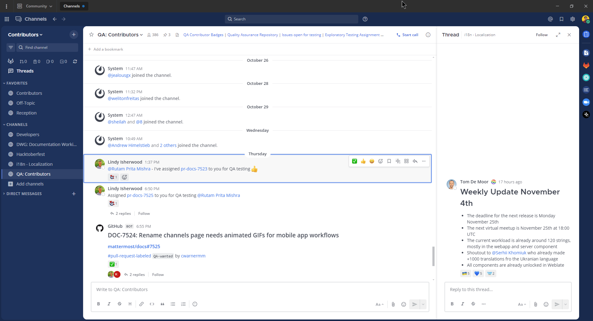 Navigate through Mattermost messages using a keyboard.