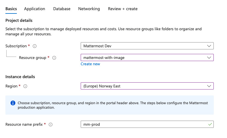 An example of the Azure Native Basics setup screen.