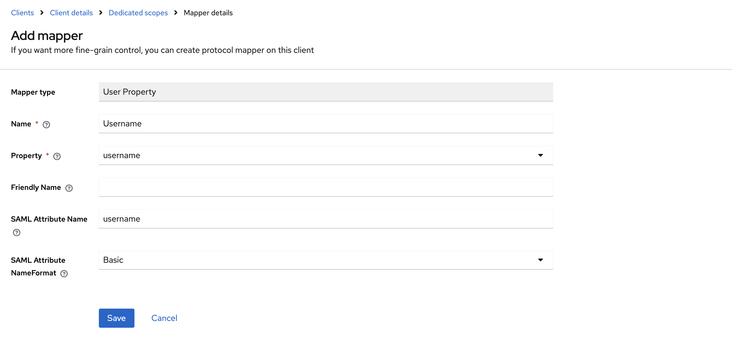 In Keycloak, on the Mappers tab, create a protocol mapper, then save your changes.