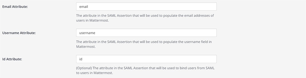 Set attributes for the SAML assertions which updates user information in Mattermost.