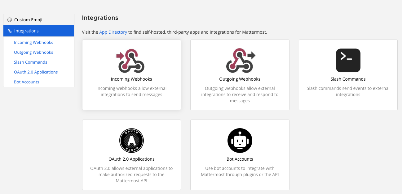 Dialog box showing the option to add an outgoing webhook.
