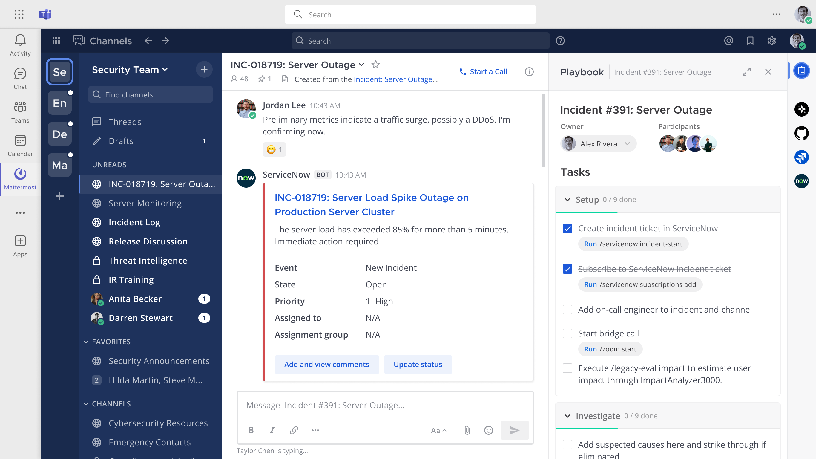 Mattermost embedded as a Microsoft Teams app.