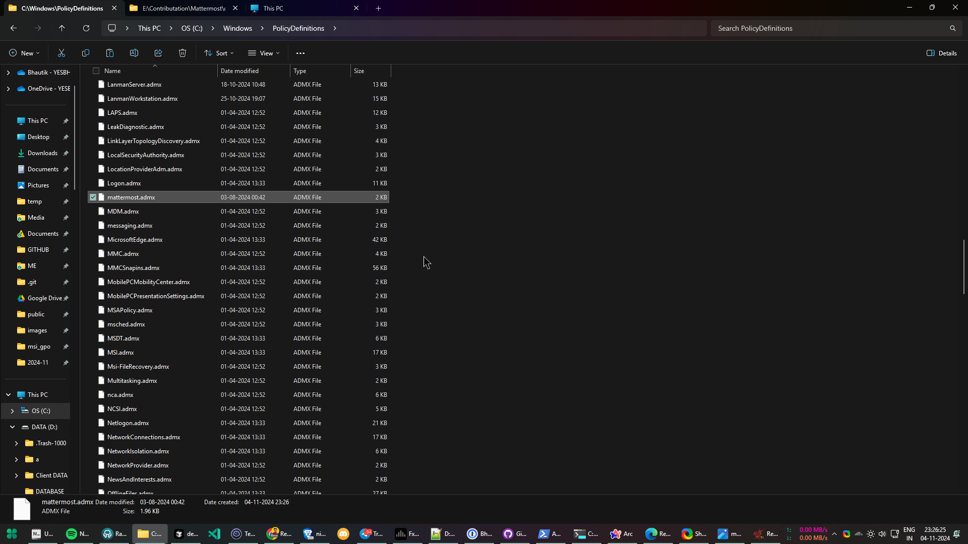 Verify the mattermost.admx file is present in the Windows\PolicyDefinitions directory.