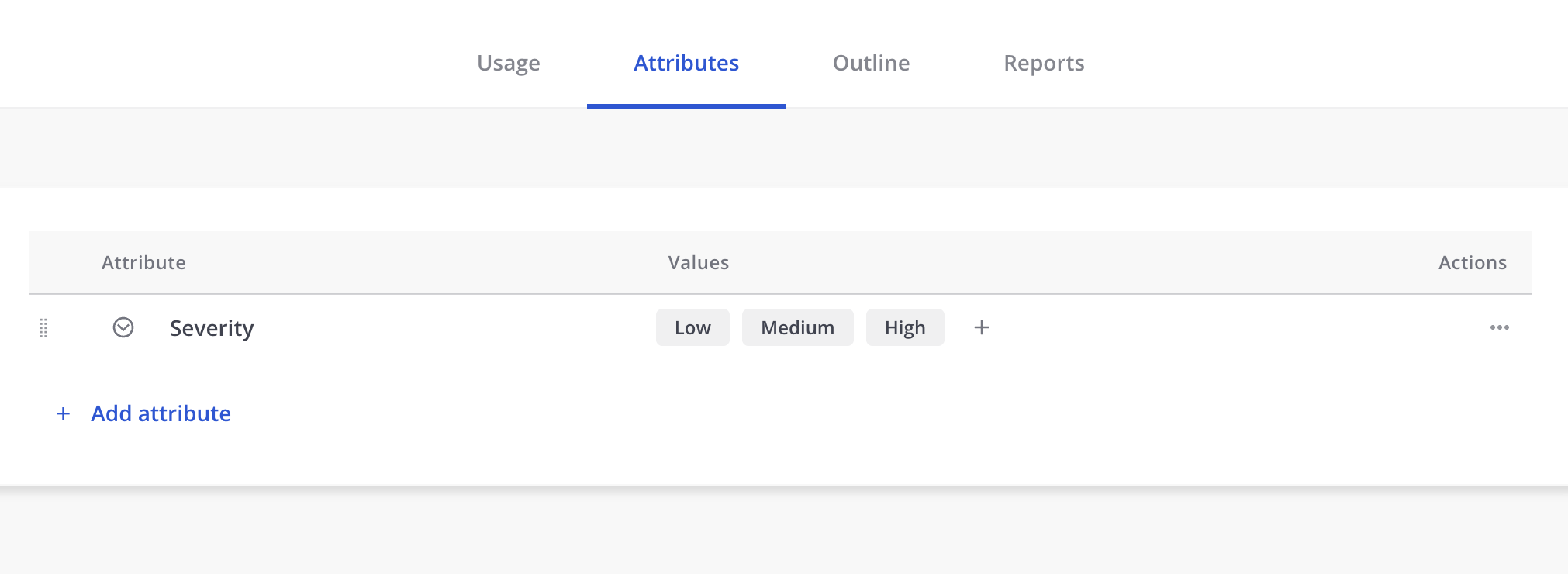 An example of the Playbooks Attributes tab with one attribute and multiple values defined.