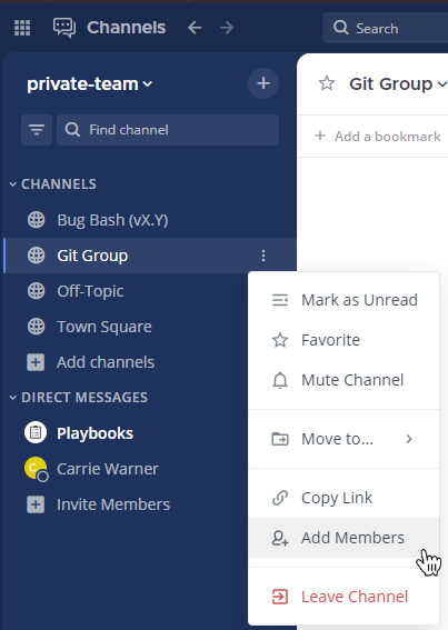 Use options available through the channel name to add a member to a channel.