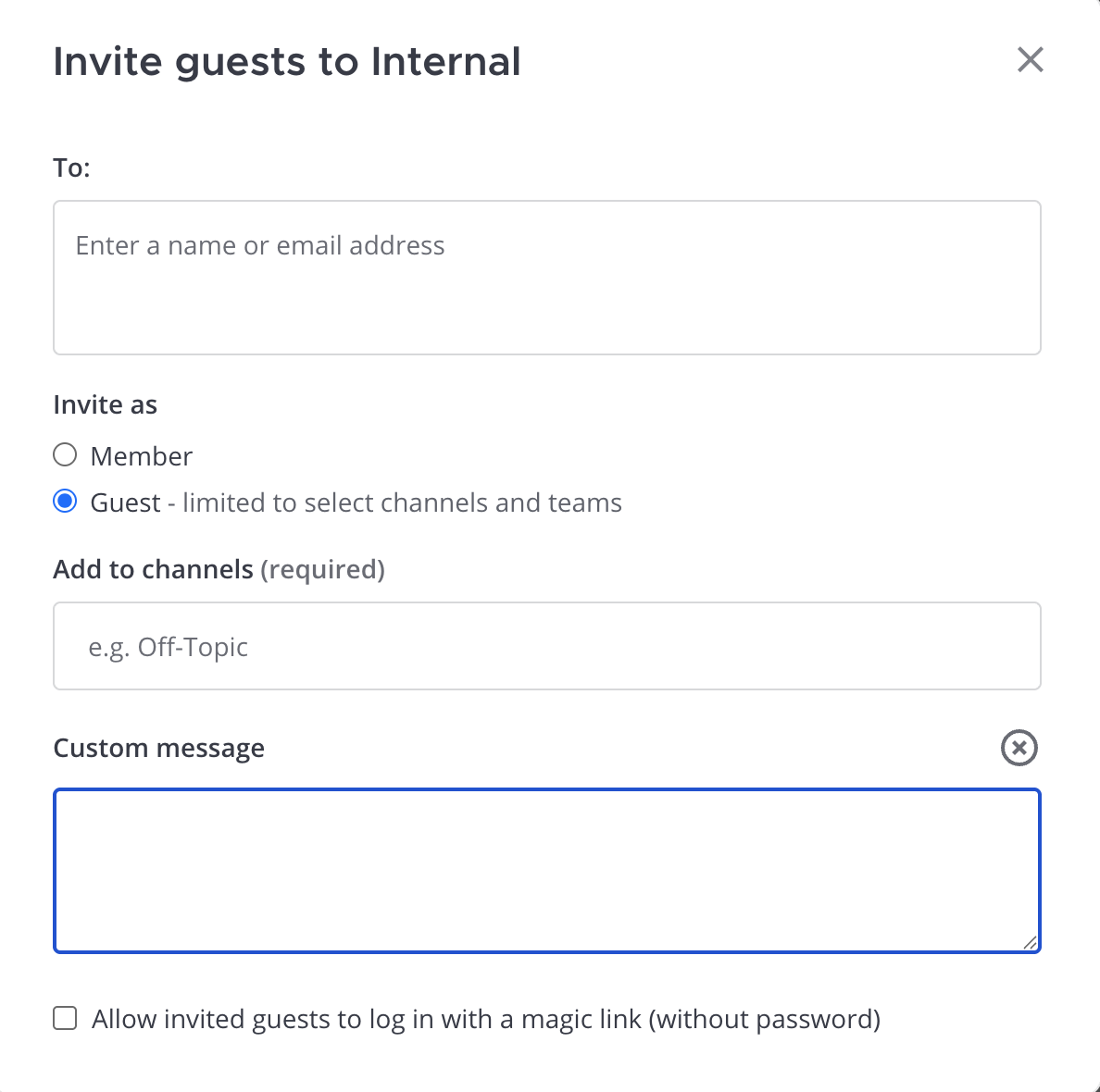 You can invite users through the web or desktop app in a number of ways.